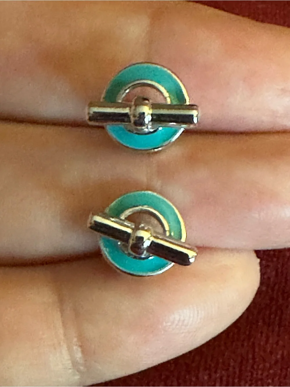 Vintage Turquoise Circular Toggle Stud Earrings - Women Jewelry